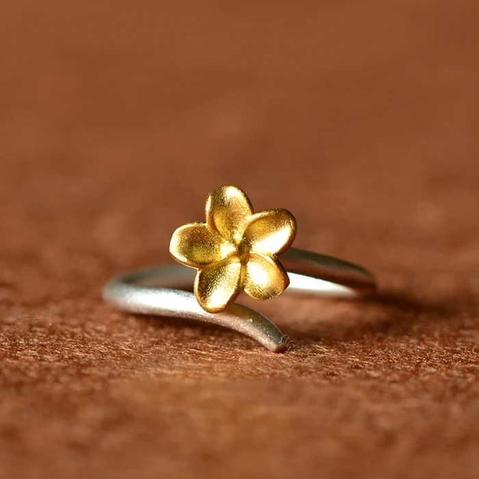 Simple flower plain silver gold ring for Women Fashion  jewelry adjustable rings