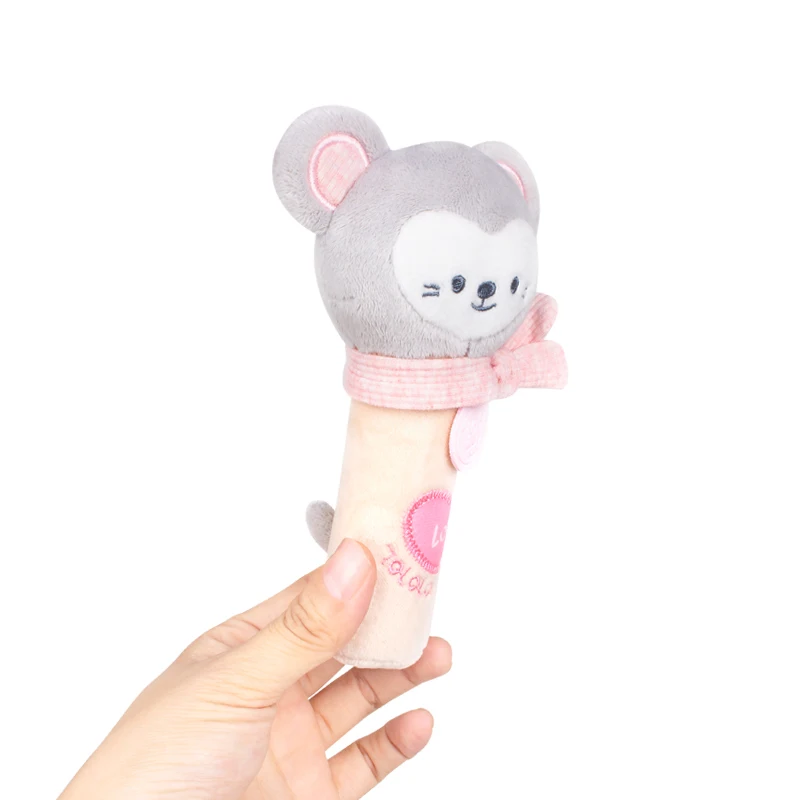 Wholesale cartoon baby animal rattle toys plush hand rattle BB stick on sale