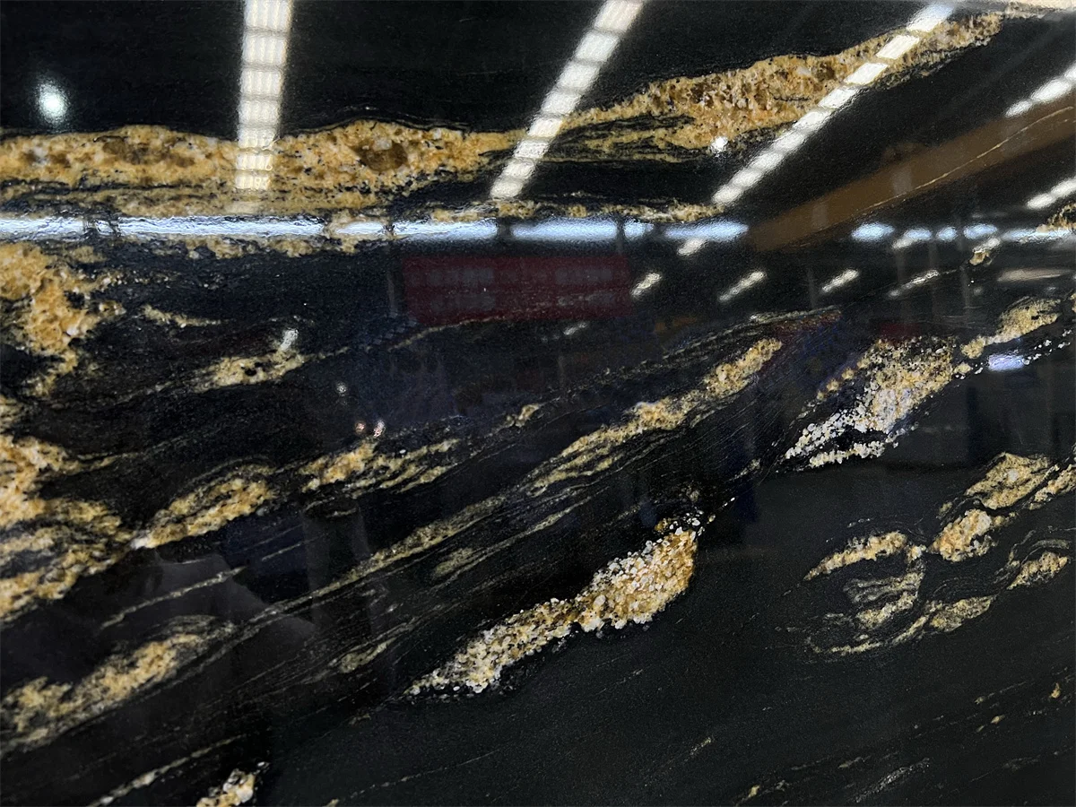 Luxury Brazil Black Juparana New Magma Gold Granite Slab For Interior Kitchen Countertop