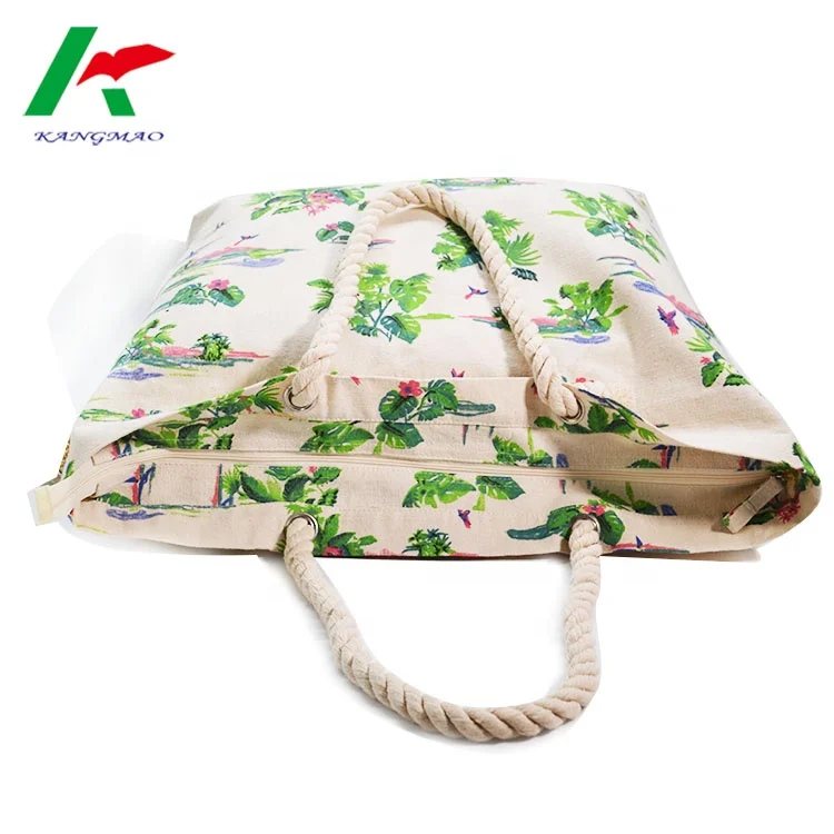 Wholesale Cotton Rope Handle Shoulder Tote Bag Cotton Beach Bag With Custom Printed Logo