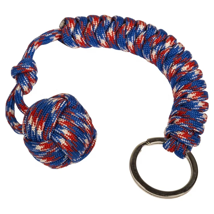 
Outdoor Multi Color Self Defense Paracord Monkey Fist With Metal Ball Tactical Gear Survival 550 Paracord Keychain 