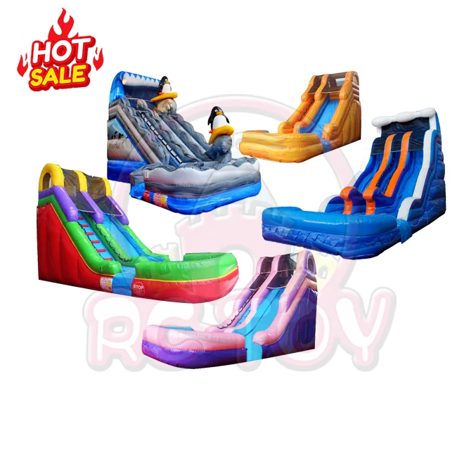 Wholesale flame inflatable water slides backyard pastel kids bounce house penguin inflatable castle slide for kids
