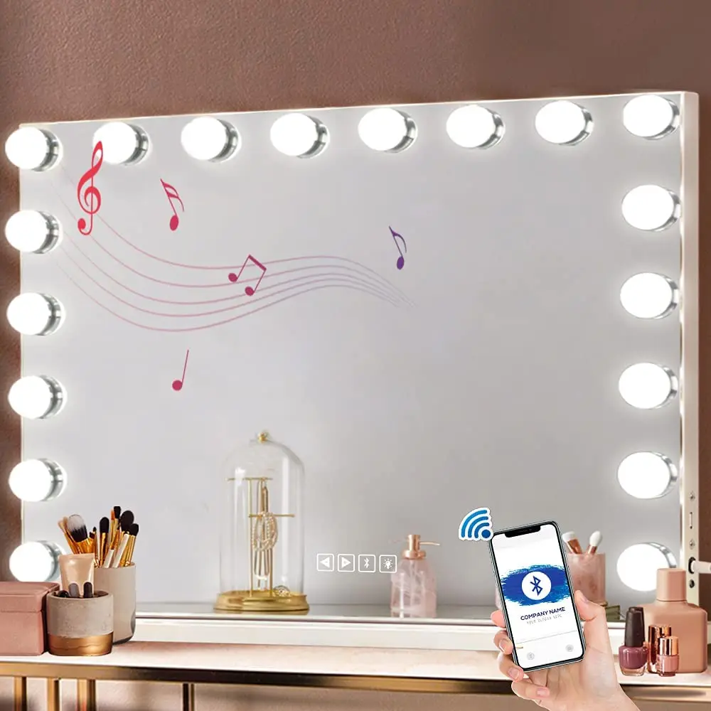 Hansong Hanging Cosmetic Mirror HD Beauty Wall Desk Stand Up Bathroom Mirror Lighted Makeup Mirror With Speaker