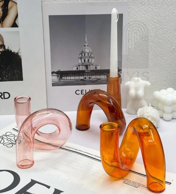 Custom Home Decor Retro glass candle holder colored candlestick set