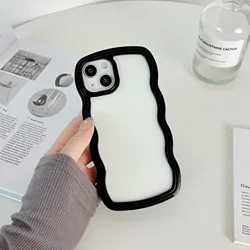 Ins style wave frame airbag anti drop transparent TPU phone case iphone 11 12 13 14 plus/pro/pro max