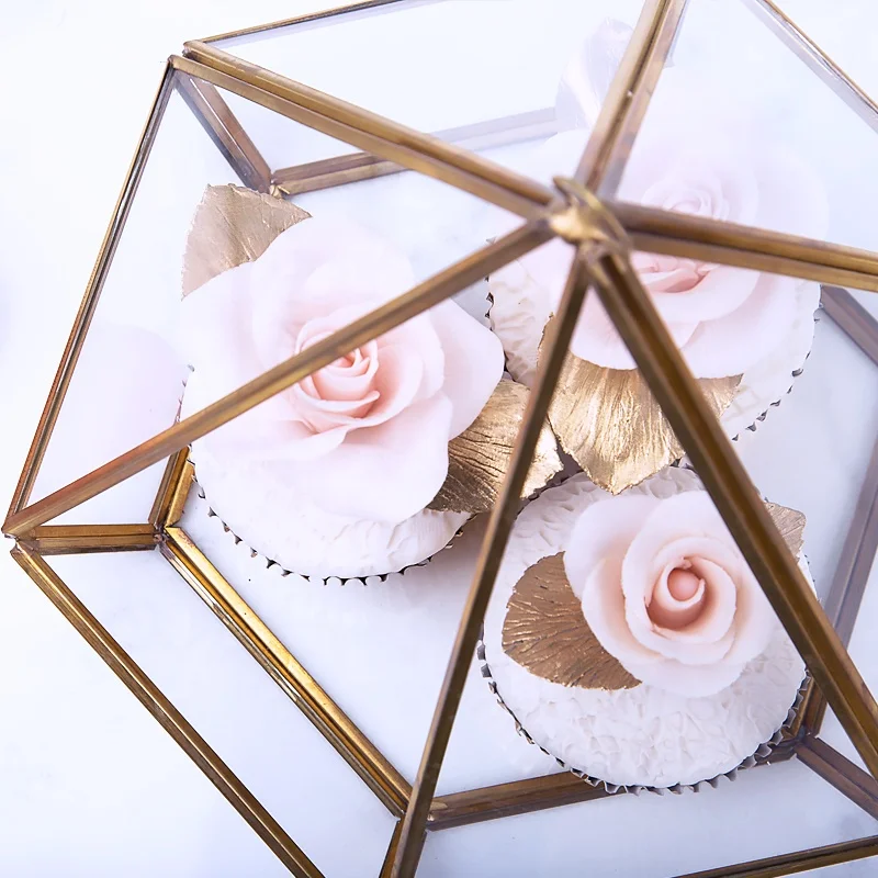 hanging gold transparent trinket ring Clear Glass Jewelry Box terrarium Copper metal decorative pyramid for wedding storage