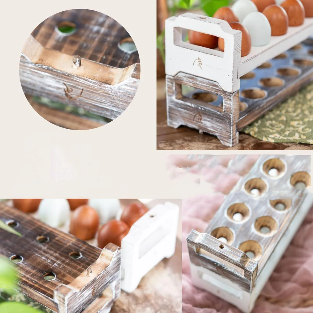 Fresh Egg Rack Table Storage - Stackable Wooden Egg Rack, Suitable for Egg Rack, Suitable for Fresh Eggs with Ergonomic Handle -
