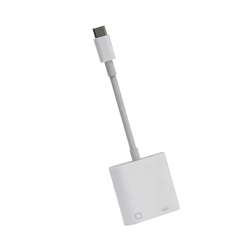 USB Type C to RJ45 Port Network Ethernet Adapter with charger port for phone laptop