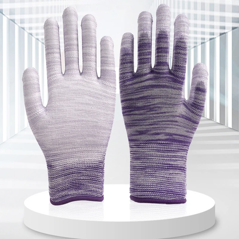 13 needle knitted stripe coated palm gloves PU coated palm protective gloves anti-wear anti-static labor gloves