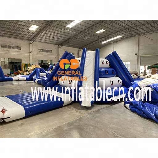 with its floating obstacle course, trampoline, climbing wall Water park