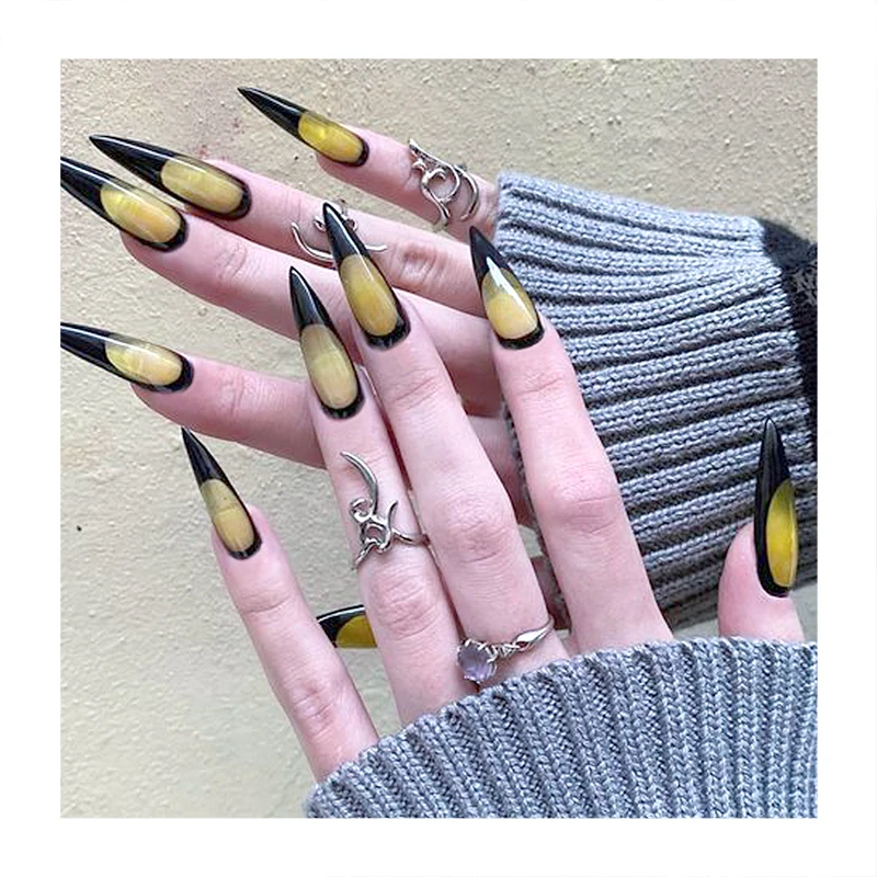 Hot Selling Long Almond Luxury Fingernails Transparent Nail Tips Free Custom Music Symbol Love Pattern Fashion Press On Nails