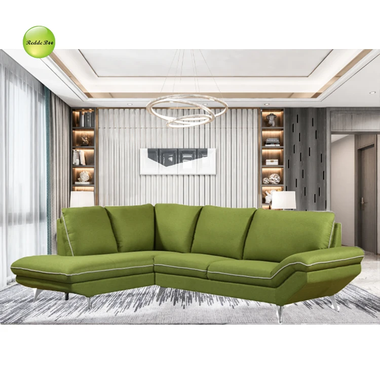 Modern European L Shape Living Room Set Luxury Fabric Sofa Solid Wood Hornbeam from Factory for Villa or Home Use