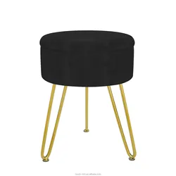 Round Footstool Ottoman Velvet Dressing Stool with Gold Metal Legs Upholstered Footrest Makeup Chair ottoman