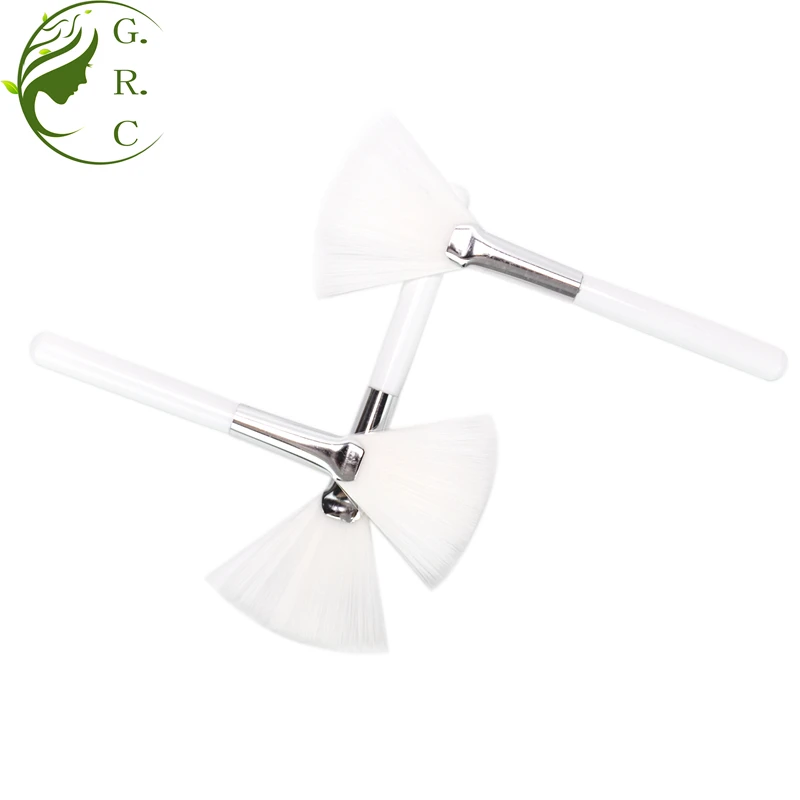 Disposable Travel Size Skincare Full White Single Small Fan Makeup Brushes Mini Silver Chemical Peel Fan Brush For Face Make Up