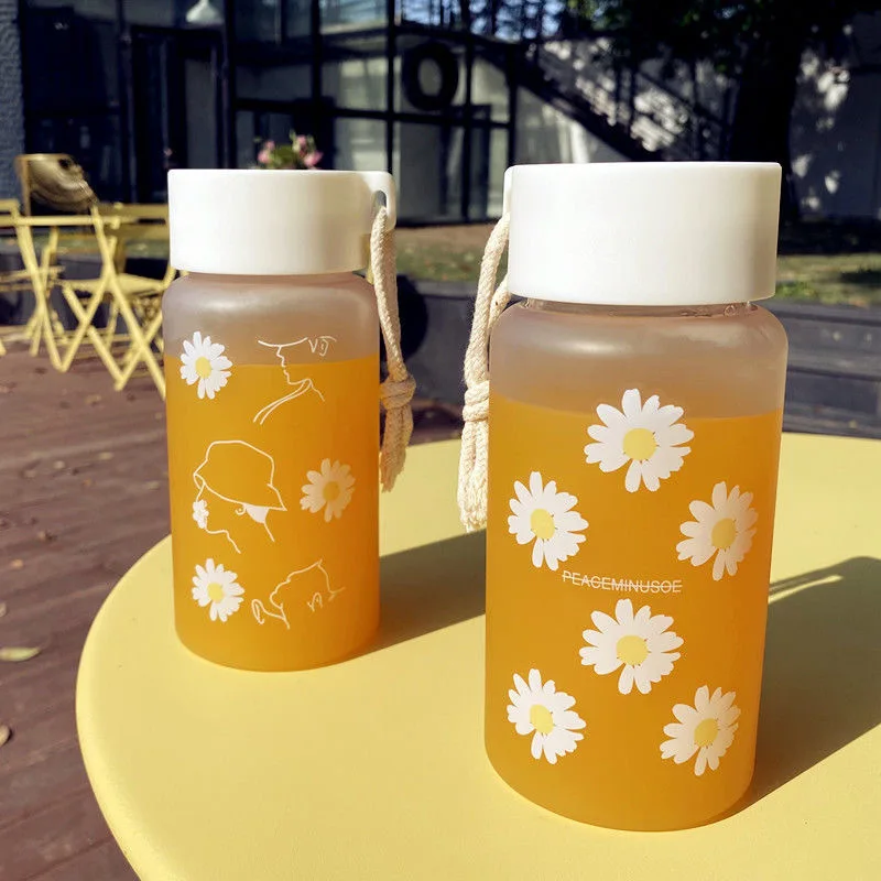 500ml Portable Flower Frosted Plastic Water Bottle Cup Fashion Outdoor Sports Mug for Girl Boy Student