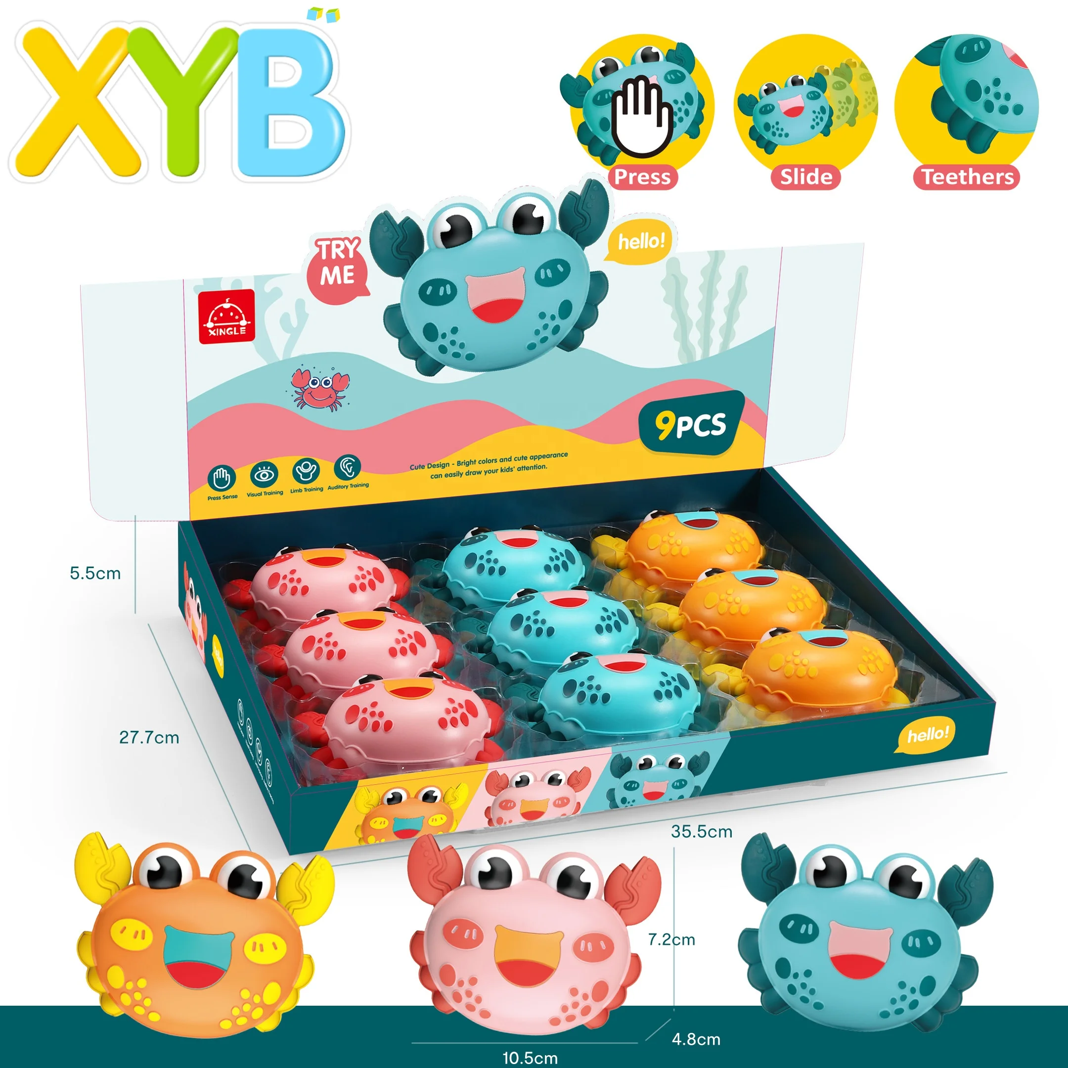 
XYB Amazon Educational Crab Toys Hot Selling OEM Plastic Funny Sea Animals Pressing Sliding Ocean Crab toy 