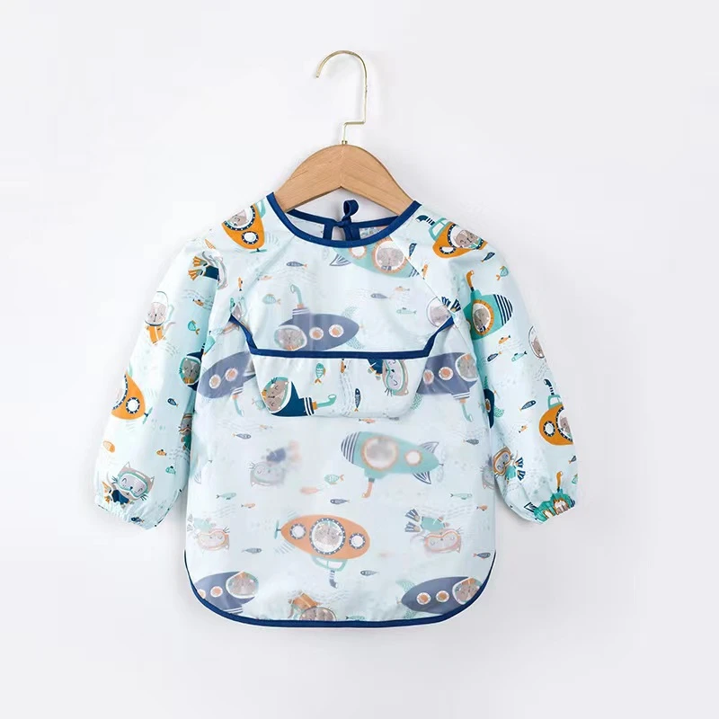 cartoon long sleeve bibs baby cotton waterproof reversible kids eating cartoon apron feeding burp bib accessories newborn