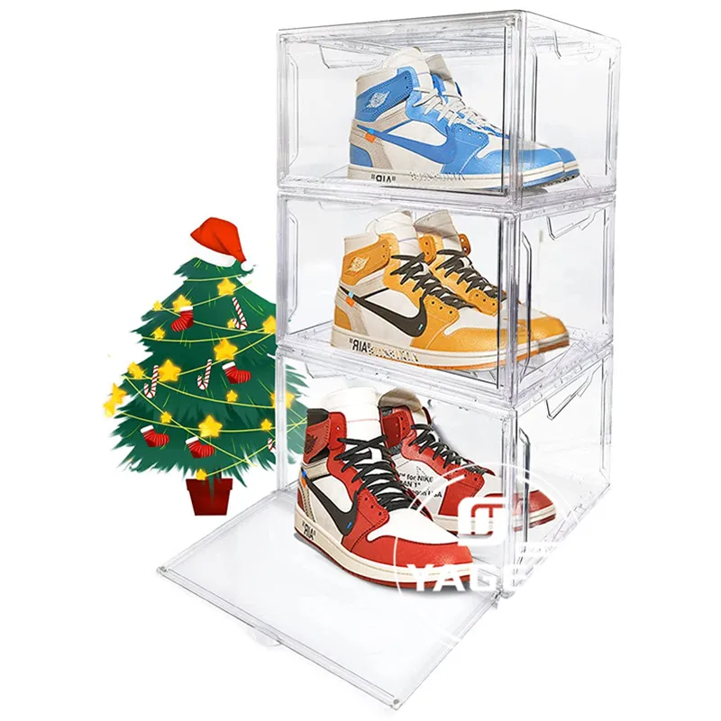 Acrylic Clear Shoe Box Containers Sneaker Display Case Stackable Sneaker Box Magnetic Slide Display Sneaker Shoe Boxes with Lids