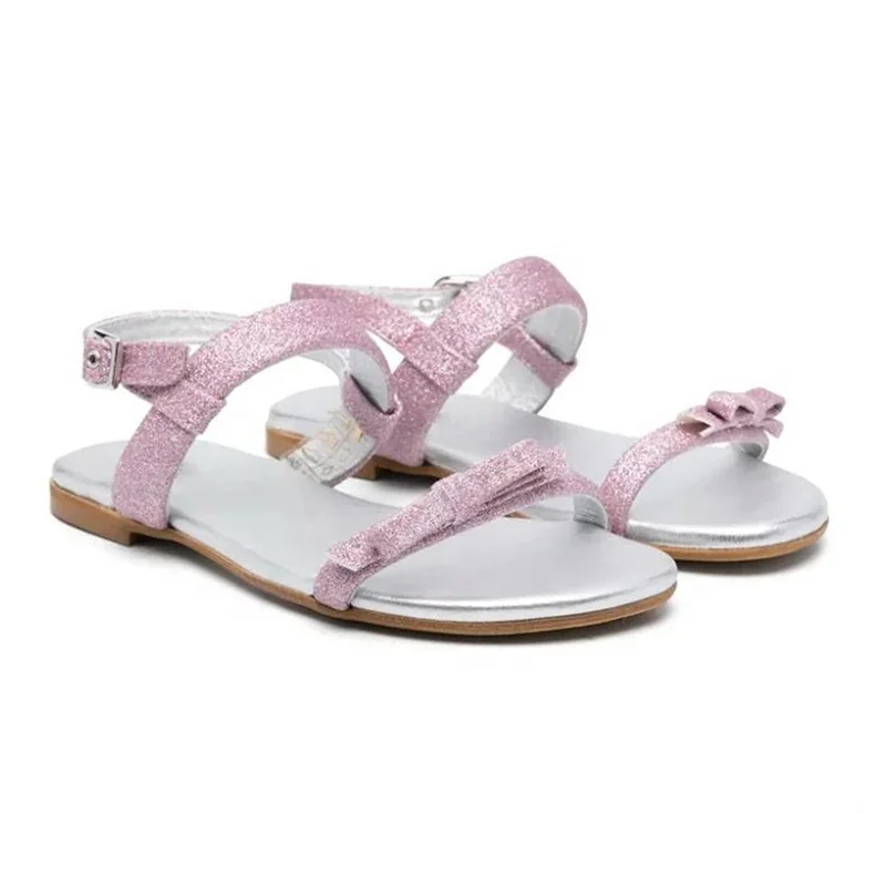 Summer Bling Diamonds Straps Kids Flats Sandalias Fashion Kids Flat Sandal Shoes New Styles for Girls PU Ankle Strap 500 Pairs