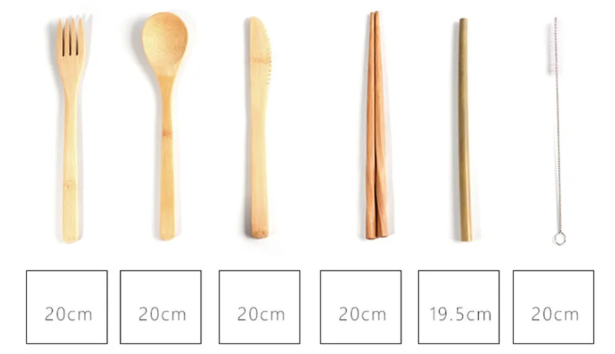 
Reusable natural and eco-friendly 7 pcs Caring Planet Bamboo Cutlery set to-go flatware set with portable case 