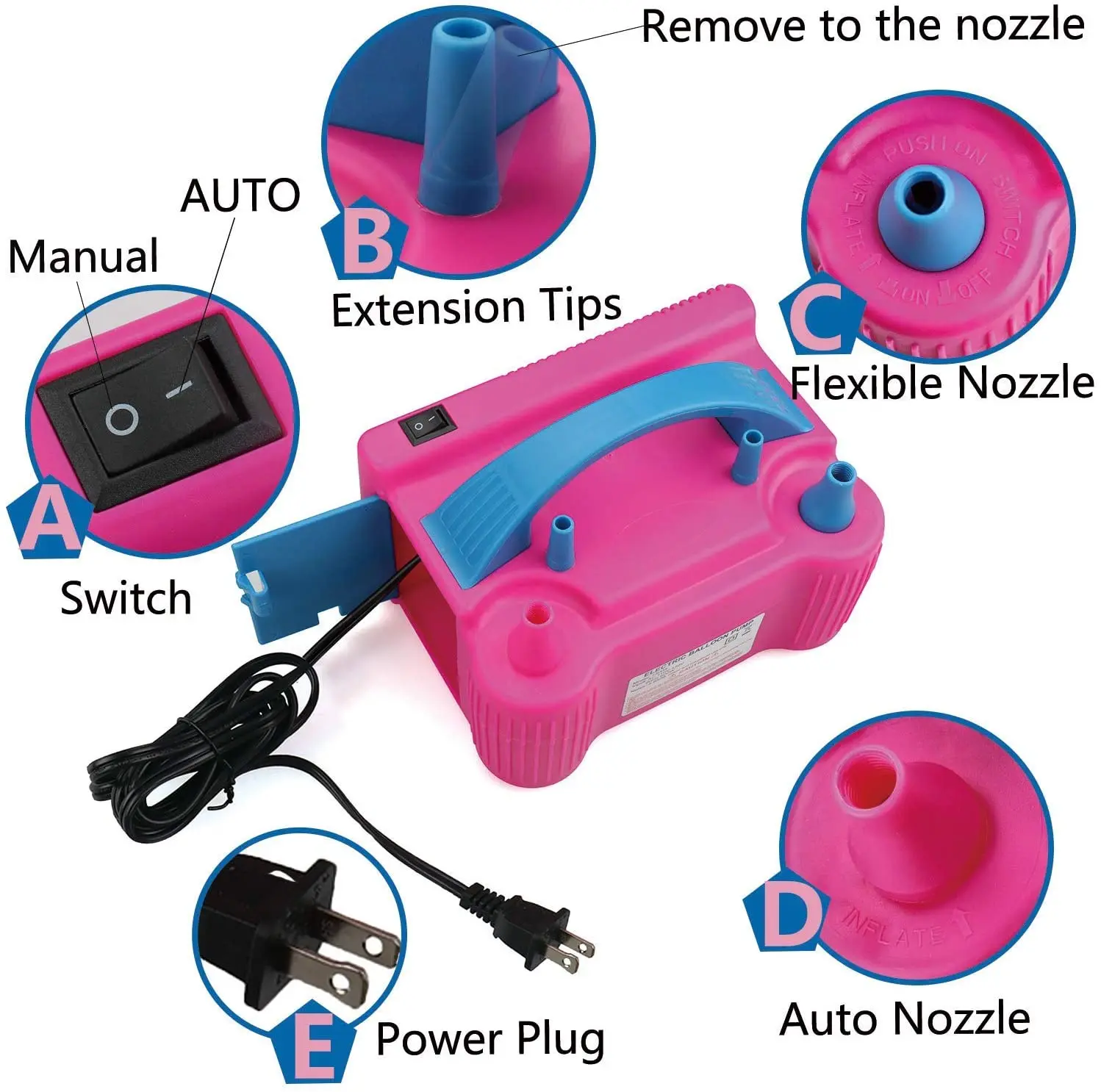 Balloon Pump Set Electric Air Balloon Blower,Balloon Inflator Dual Nozzles Balloon Arch Garland Kit with Tape Strip,Tying Tool