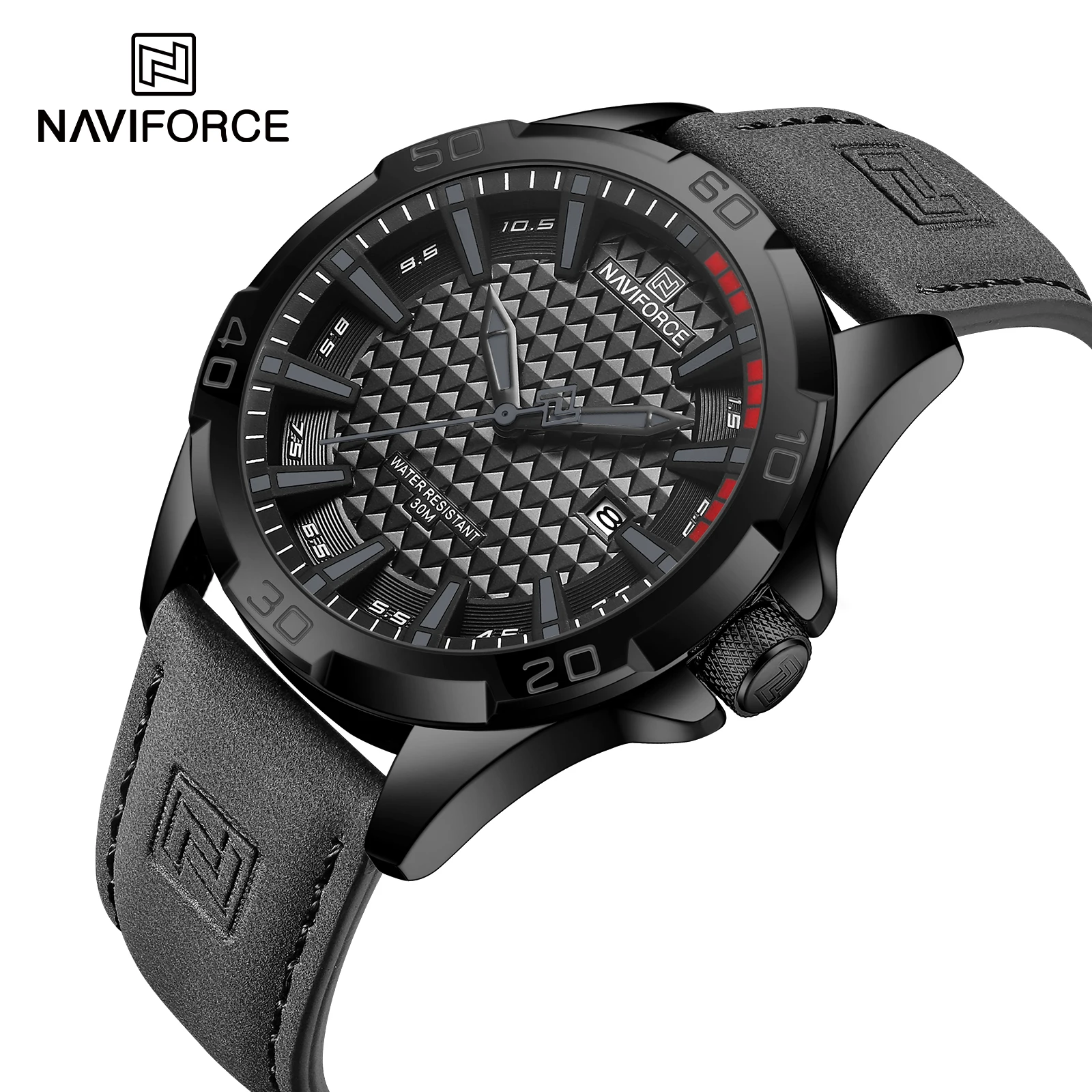 NAVIFORCE Male Wrist Watches  Anti-shock Waterproof Leather Strap Men Watch Fashion Green Clock NF8023 Personality Hip Hop MAN