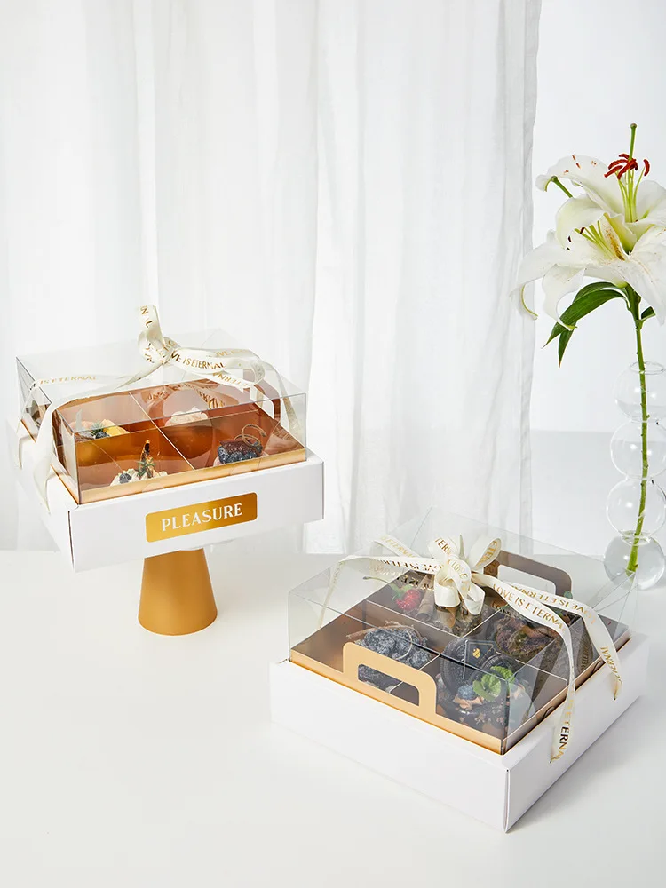 Wholesale 4 9 Grids Clear Cake Dessert Packaging Boxes Fruit Tart Mini Slice Cake Pastry Takeaway Treat Boxes