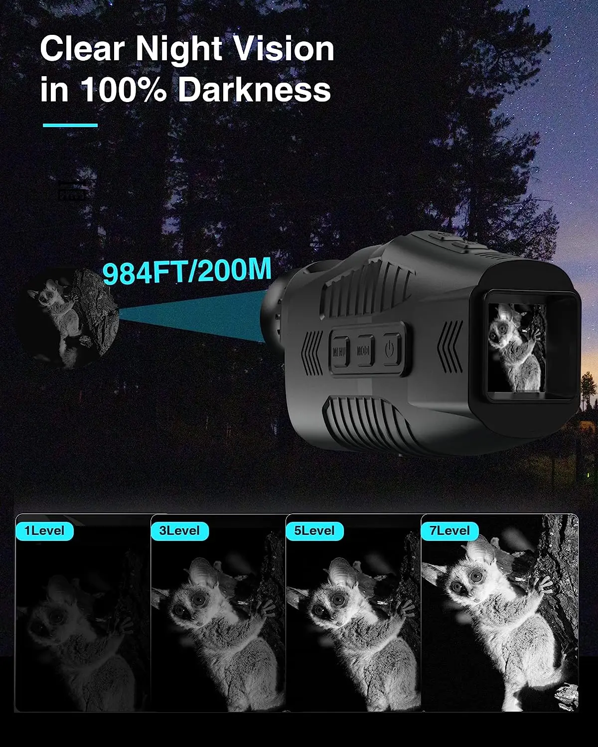 Digital Night Vision Monocular with Infrared Illuminator & Video Recording, 1080P Night Vision  for Hunting, Camping