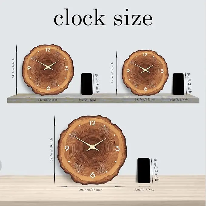 Living Room Decor Wooden Wall Clock - Rustic Wall Clock Battery Operated 12 Inch - Non-Tickling (MDF Material, No Solid Wood)