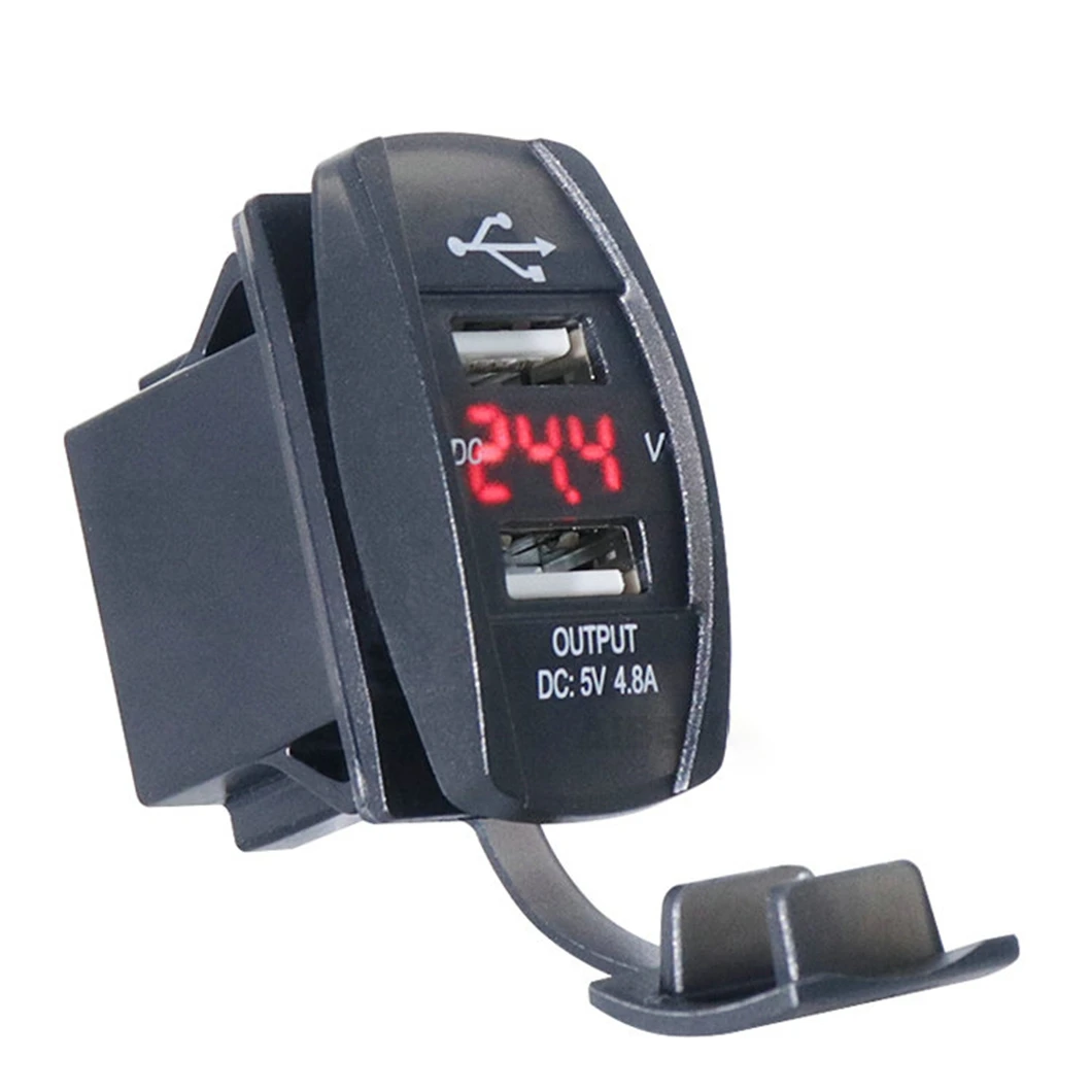 12-24V 4.8A Dual USB Digital Voltmeter Illuminated Power Socket Car Charger USB Socket Round Rocker Switches With Car,boat,RV