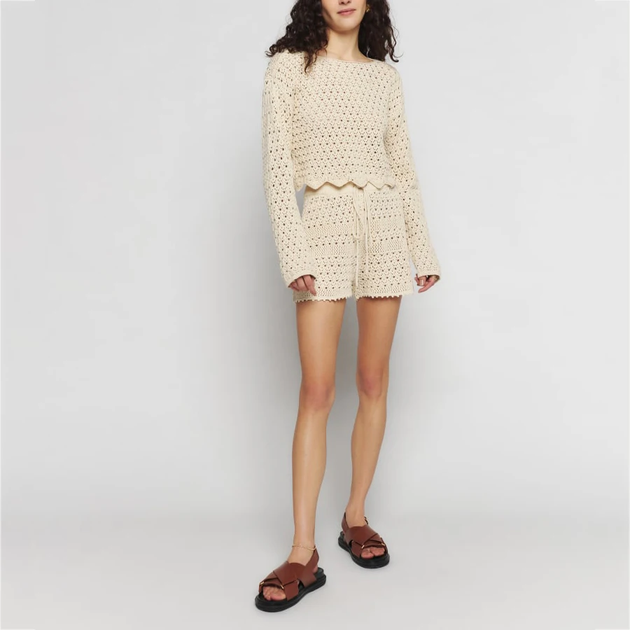 Custom Knit sweater summer women crochet set shorts and top cotton hollow out crochet two piece set