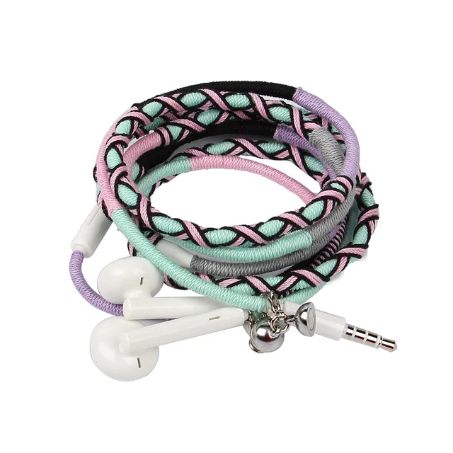 Ручной работы веревка обернутая 3,5 мм с микрофоном в ухо стерео наушники браслет проводные наушники