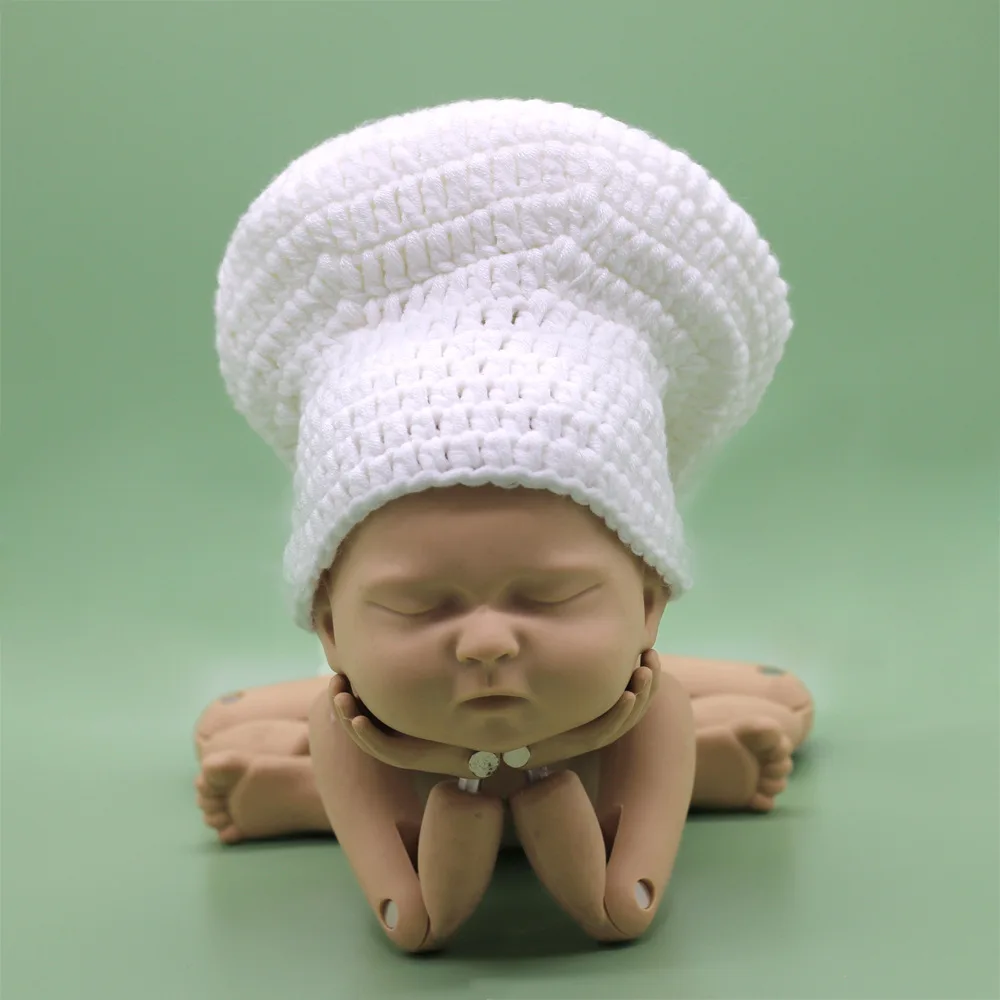 Baby Photography Props Hand Woven Cap Newborn Photo Shoot Crochet Chef Hat Infant Costume Knitted Hat