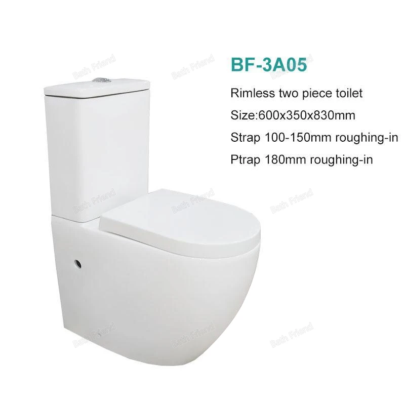 Bathroom sets sanitary ware P trap square shape water closet commode cheap  back to wall rimless two piece wc toilet