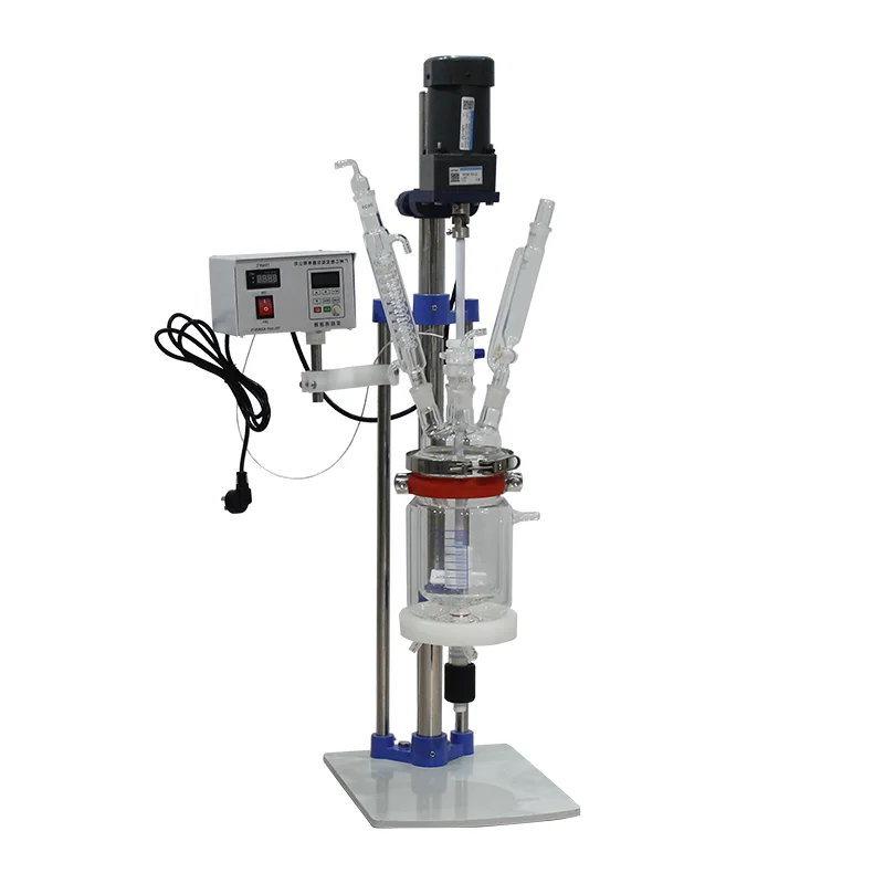Best quality shock resistance stirrer double layer 2l jacketed chemical glass reactor