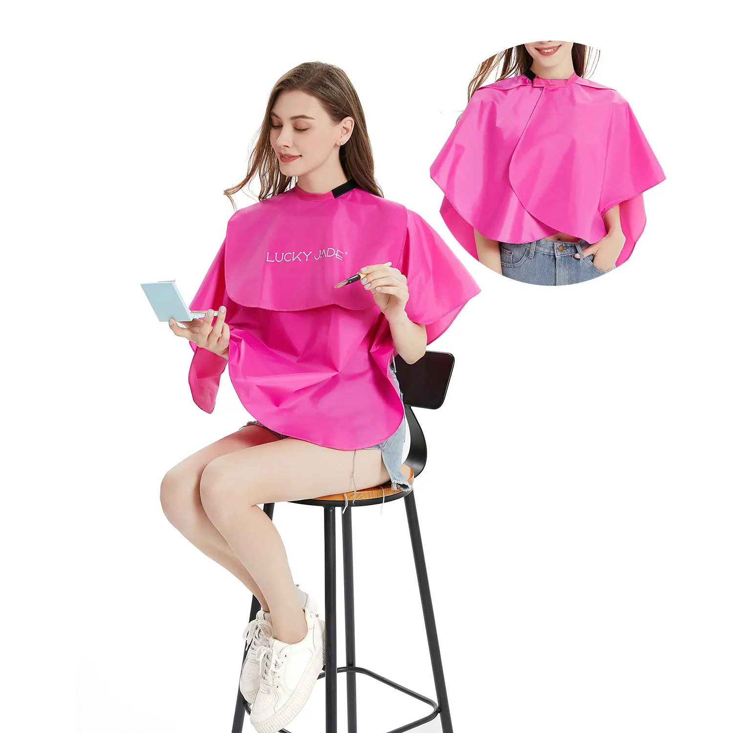 High Quality Polyester Styling Salon Shampoo Capes, Custom Logo Double Layers Make-up Capes, Short Barber Capes 5C2