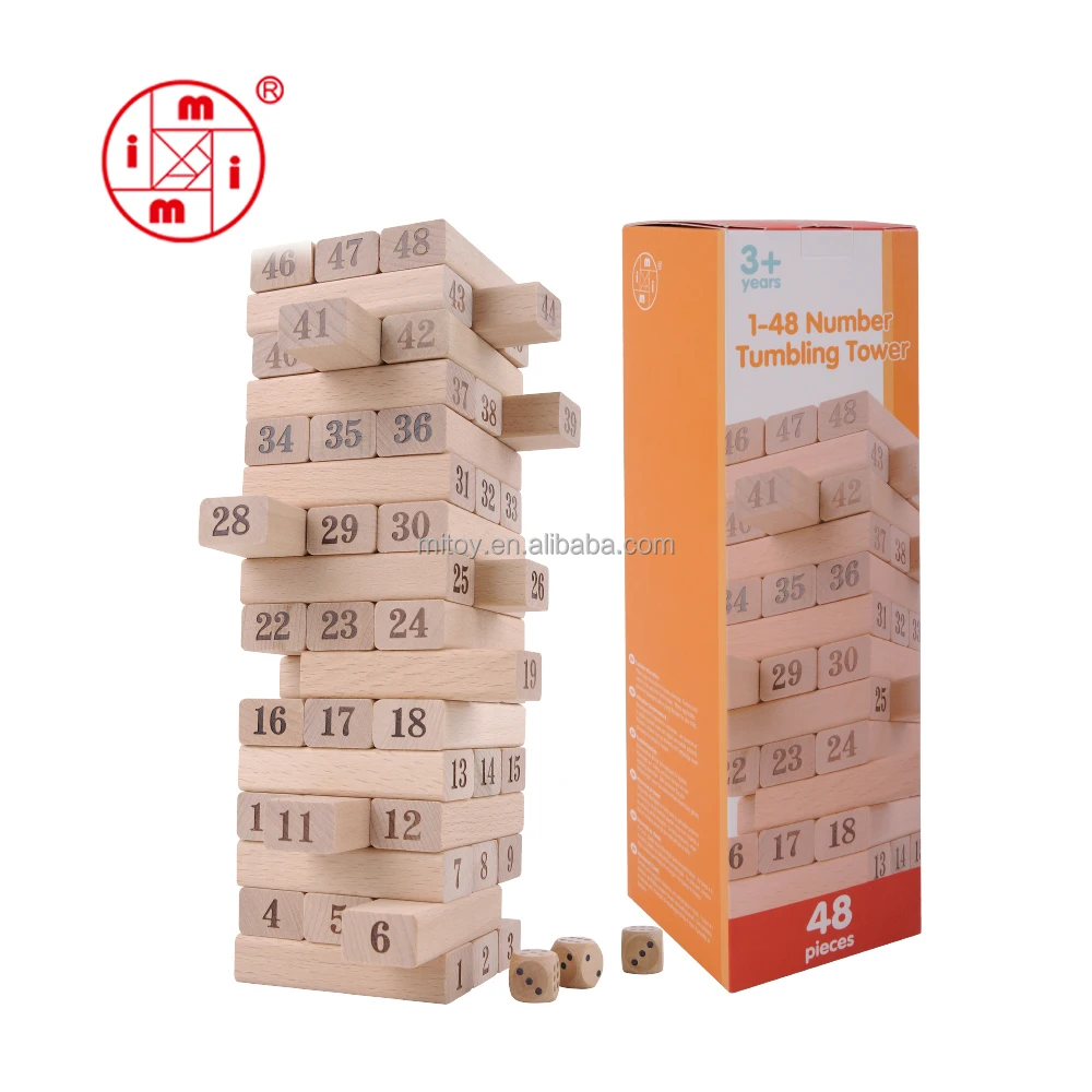 Customized 51 Piece Tower Game Stacking Tumbling Tower Small  Stacking Game wooden city building blocks