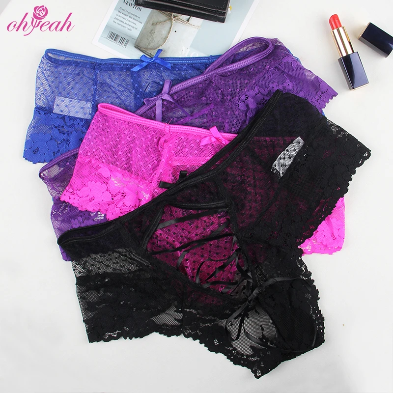 
Private label high quality embroidery mesh lace ladies panty women sexy underwear 