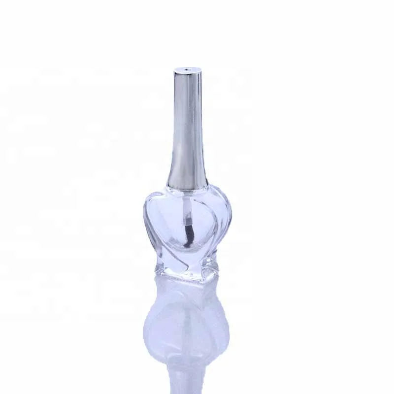 Wholesale price empty mini 5ml 10ml heart shaped clear glass nail polish oil gel bottles with silver lid (NGC05)