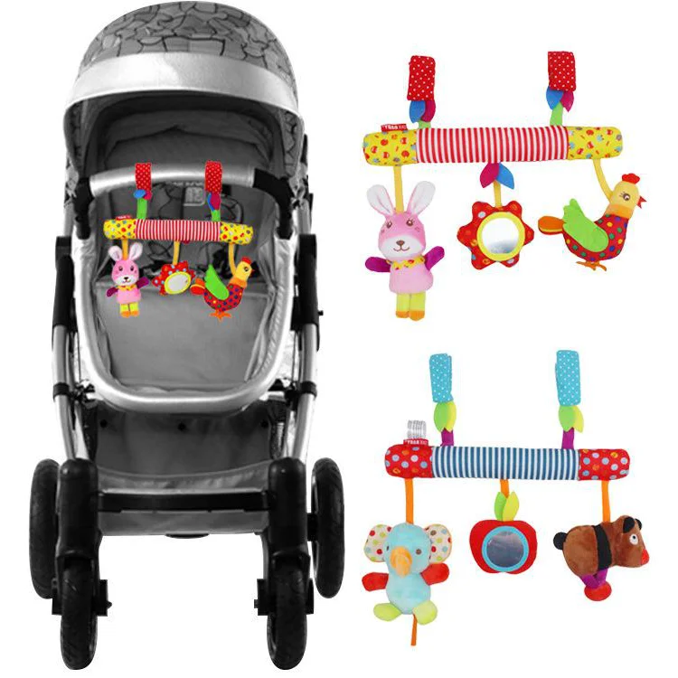 Custom Multifunctional Comfort stuffed Plush Trolley Hanging Baby Animal Rattle Bar Bed Hanging Toy Baby Toy