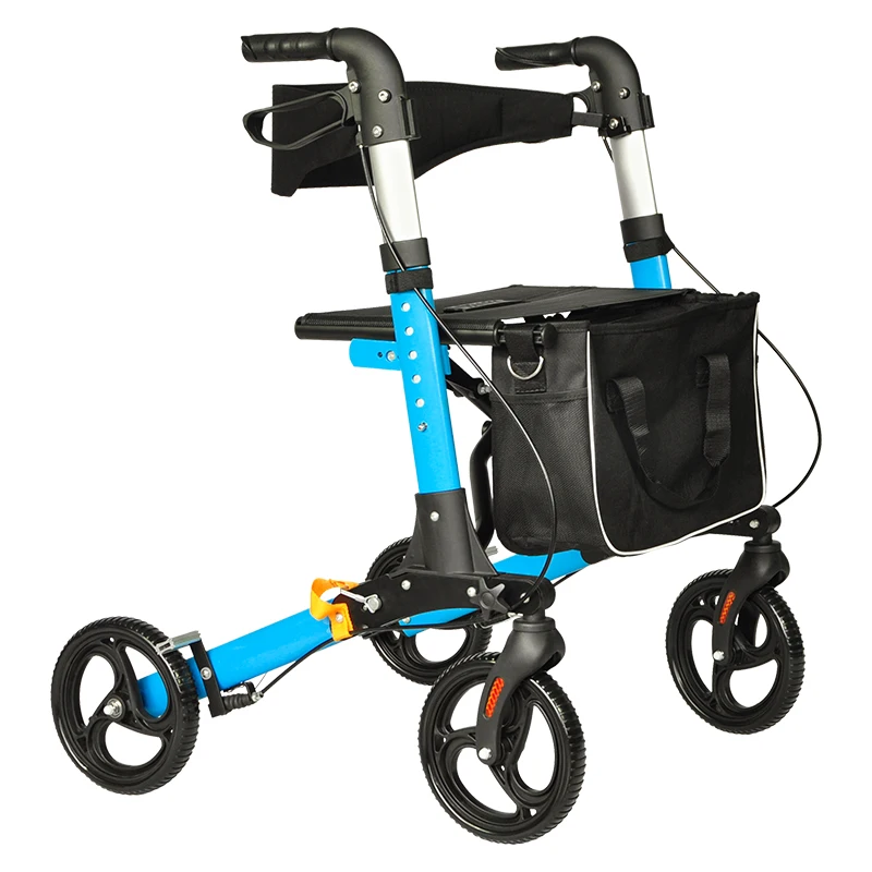 BQ1002B Lightweight Folding Aluminum Mobility Rollator Walker Aid with 8 Inch Wheels Adjustable Seat and Arms for disable