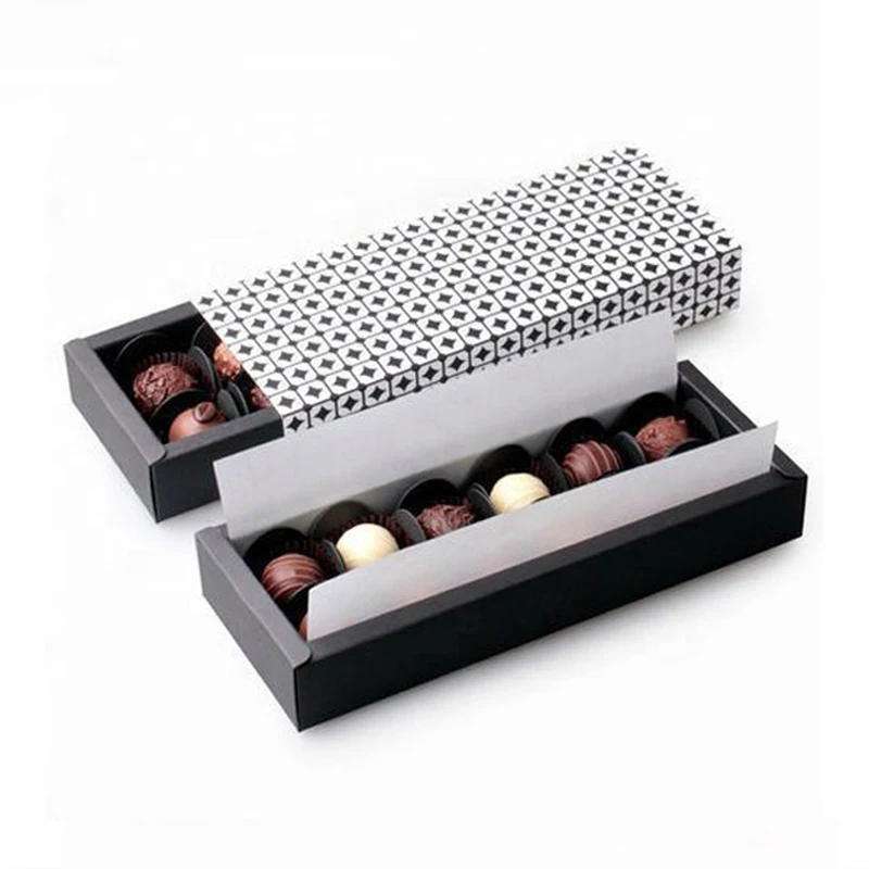 Wholesale Luxury Custom Cardboard Chocolate Boxes Packaging Rectangle Shape Sliding Drawer Rigid Gift Box With Butter Paper