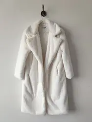 Long large size women faux rabbit fur coat warm winter fur coat