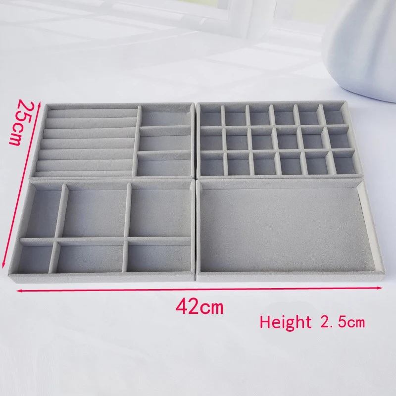 Set of 4 velvet jewelry storage drawer organizer Ring Jewelry Display Tray cardboard jewelry earrings tray for bracelet rings