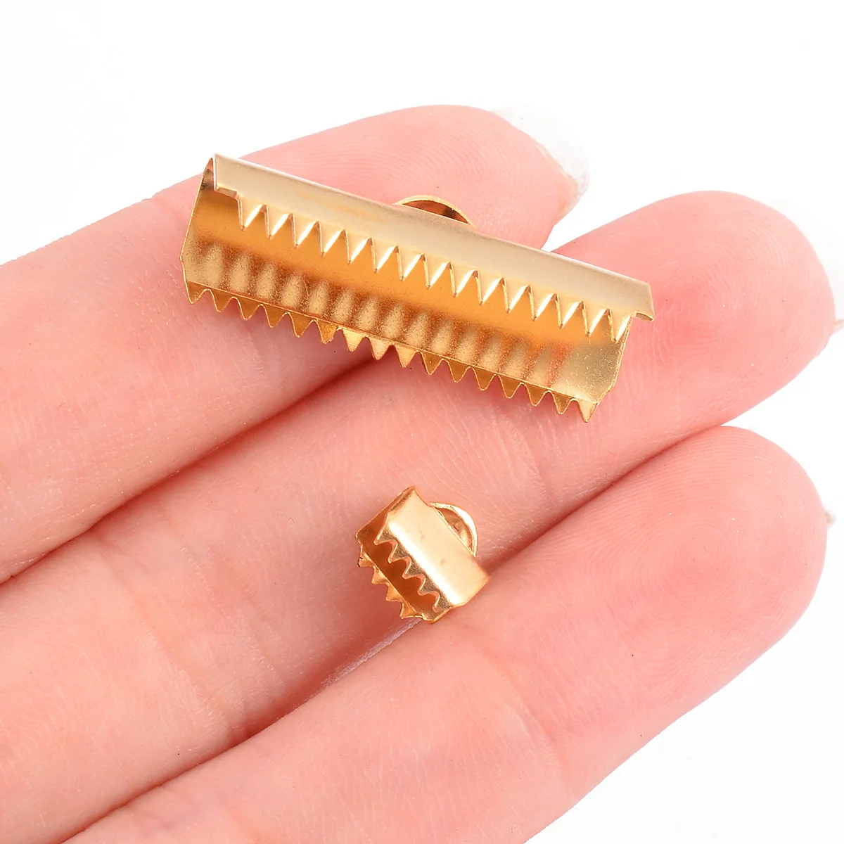 Stainless Steel Gold Color Crimp End Bead Buckle Tip Clasp DIY Rope Ribbon Leather Folding Pieces Jewelry Making Connector