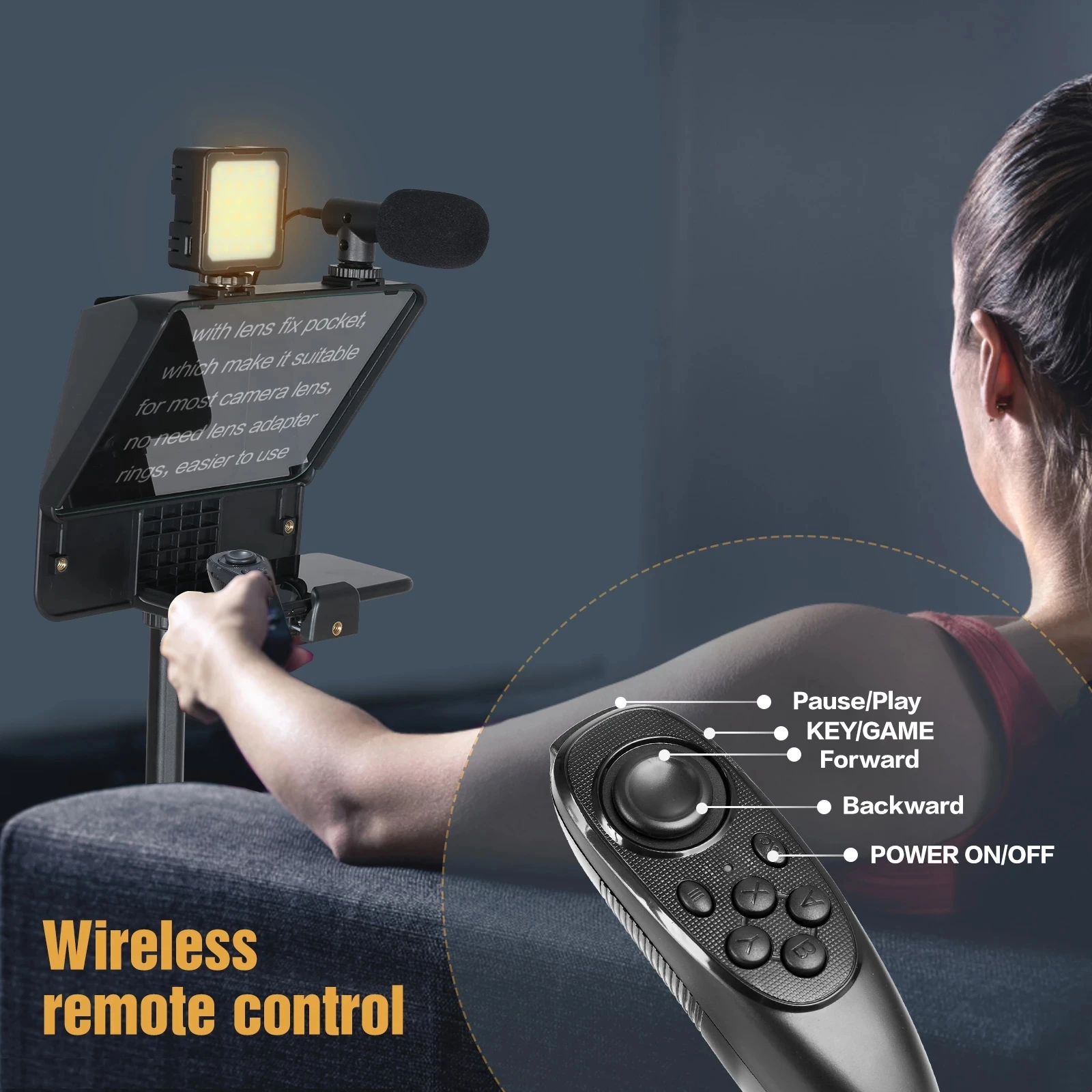 Teleprompter for iPad Tablet Smartphone DSLR Cameras with Remote Control, APP Compatible with iOS/Android for Online Teaching