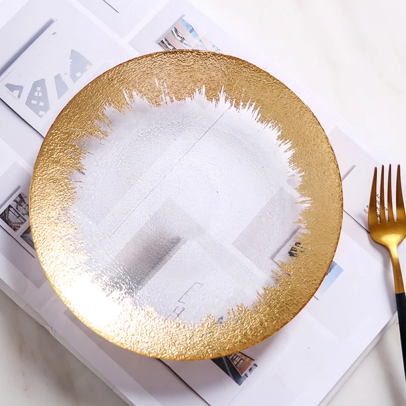 Wedding Tableware Clear Glass Gold Rim Charger Plate Wholesale