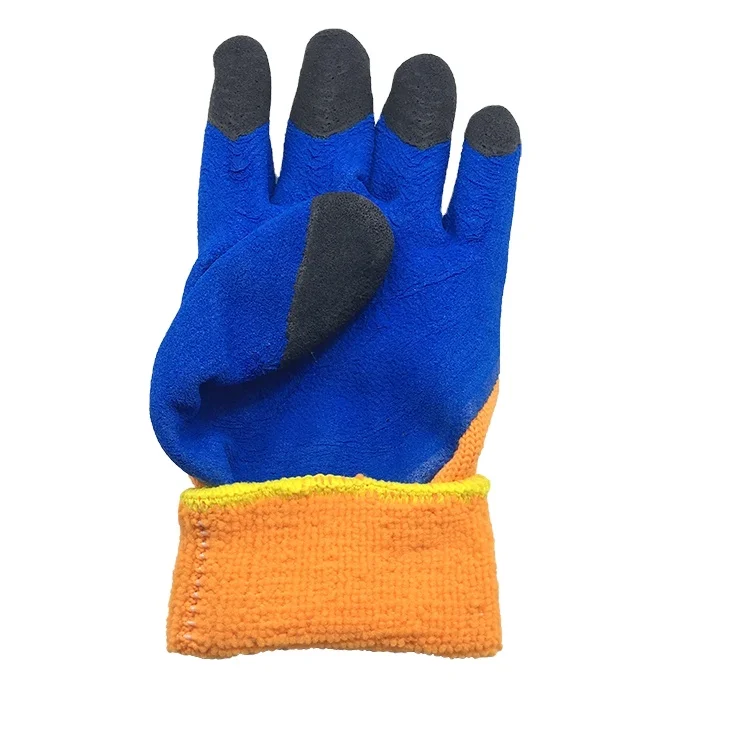China produce orange cotton knitted glove cut glove foam half blue latex coated Gloves