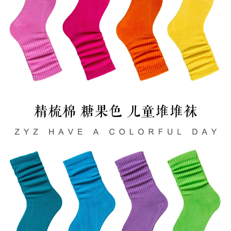 New Long Crew Socks For Baby Toddler Fluorescent Children's Slouch Socks Combed Cotton Candy Colored Little Girls Kids Socks