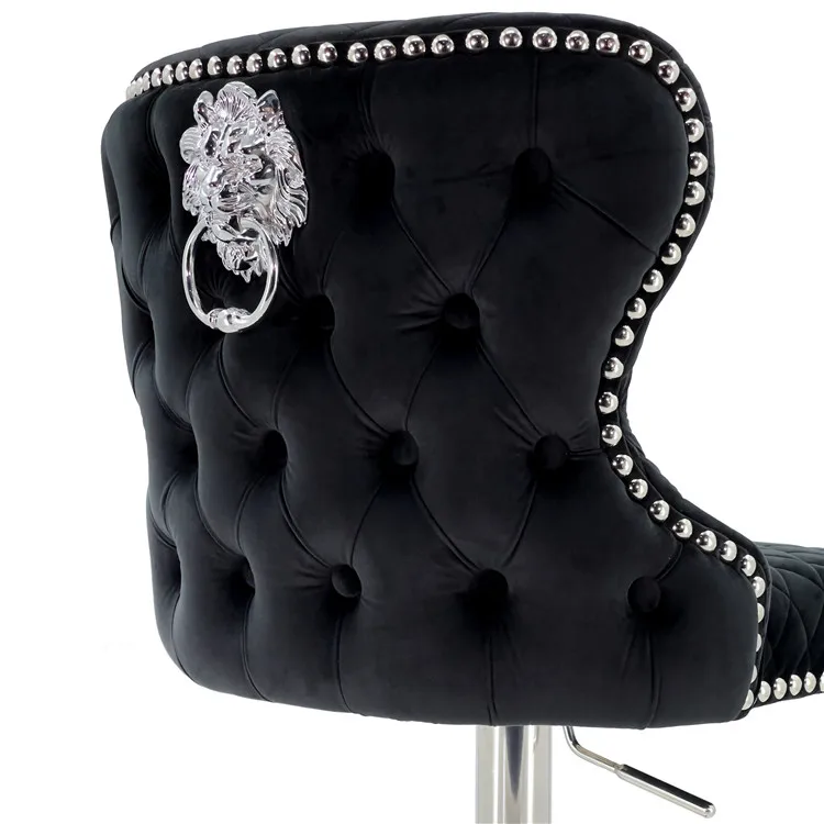 Фабрика современный роскошный дизайн с пуговицами гвоздями бархат поворотный металлический высокий стул барный для барного стола со